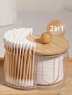 Holder with Dual Compartments - Clear Cotton Swab and Cotton Balls Organizer - Transparent Bathroom Storage Container for Makeup