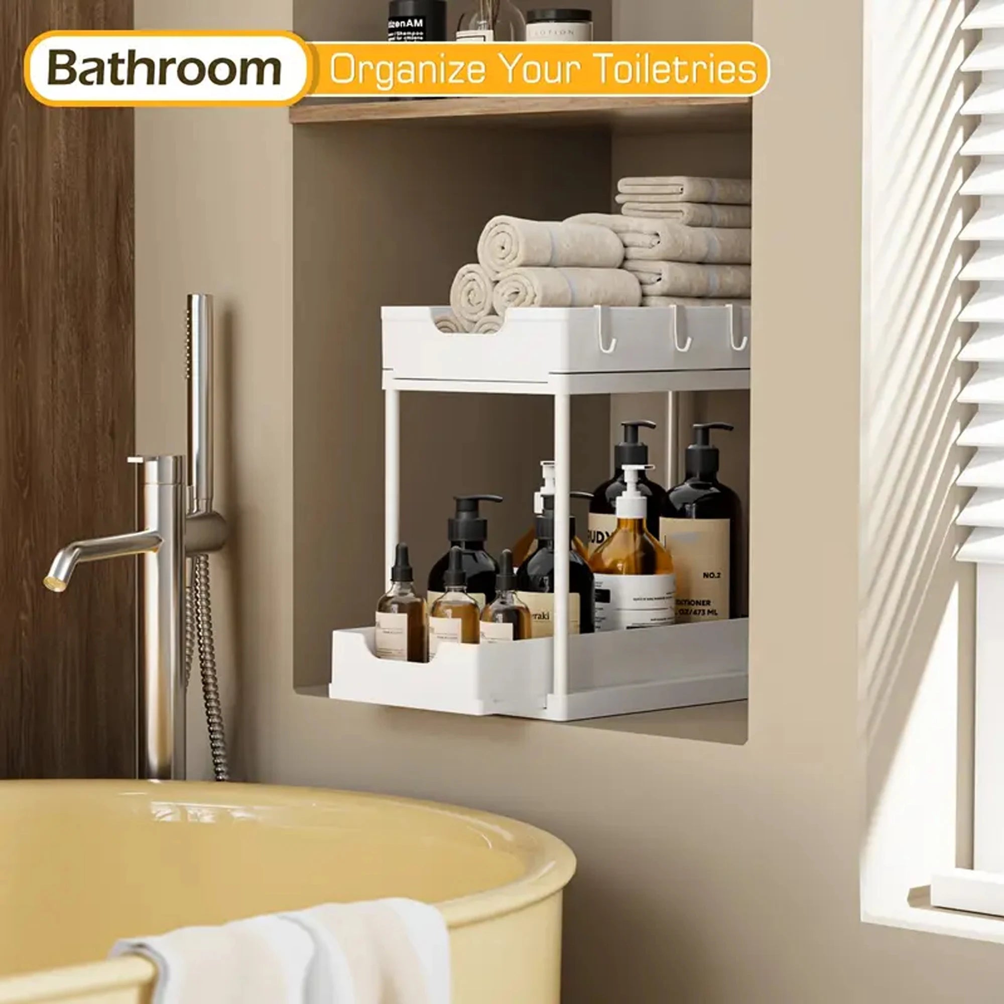 New 2 Tier Under Sink Organizer, Pull Out Sliding Rack, Multi-Function Shelf for Kitchen Bathroom,Space Saving Cabinet Organizer