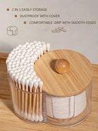 Holder with Dual Compartments - Clear Cotton Swab and Cotton Balls Organizer - Transparent Bathroom Storage Container for Makeup