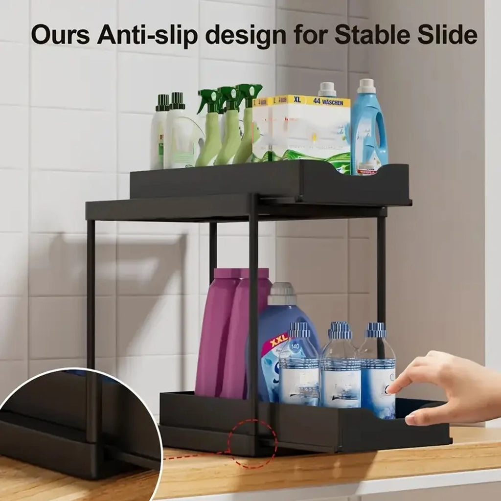 New 2 Tier Under Sink Organizer, Pull Out Sliding Rack, Multi-Function Shelf for Kitchen Bathroom,Space Saving Cabinet Organizer