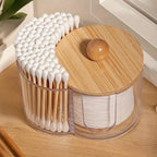 Holder with Dual Compartments - Clear Cotton Swab and Cotton Balls Organizer - Transparent Bathroom Storage Container for Makeup