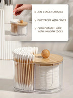 Holder with Dual Compartments - Clear Cotton Swab and Cotton Balls Organizer - Transparent Bathroom Storage Container for Makeup