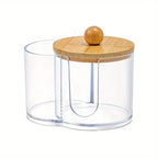 Holder with Dual Compartments - Clear Cotton Swab and Cotton Balls Organizer - Transparent Bathroom Storage Container for Makeup