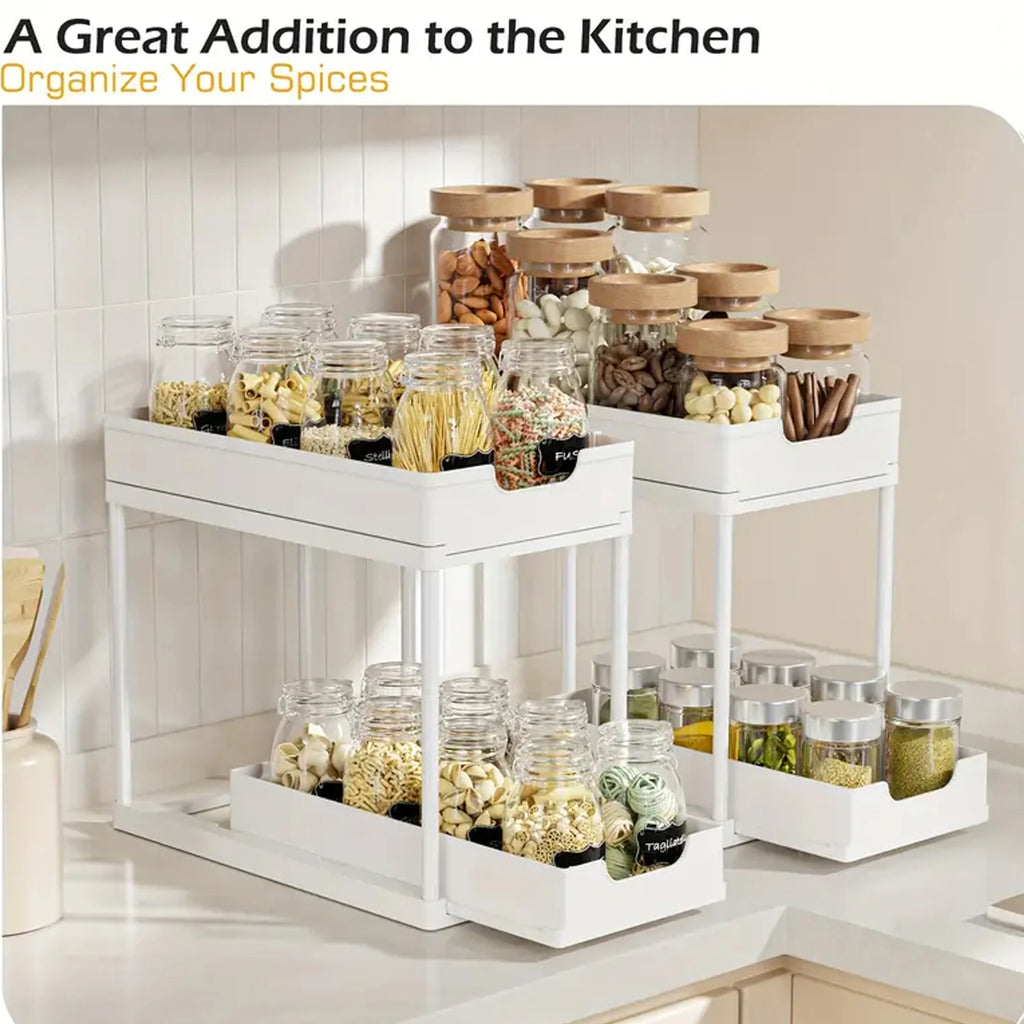 New 2 Tier Under Sink Organizer, Pull Out Sliding Rack, Multi-Function Shelf for Kitchen Bathroom,Space Saving Cabinet Organizer